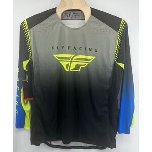 Fly Racing Lite Hydrogen Jersey Athletic Fit 2X Gray Blue Hi-Vis Long Sleeve New